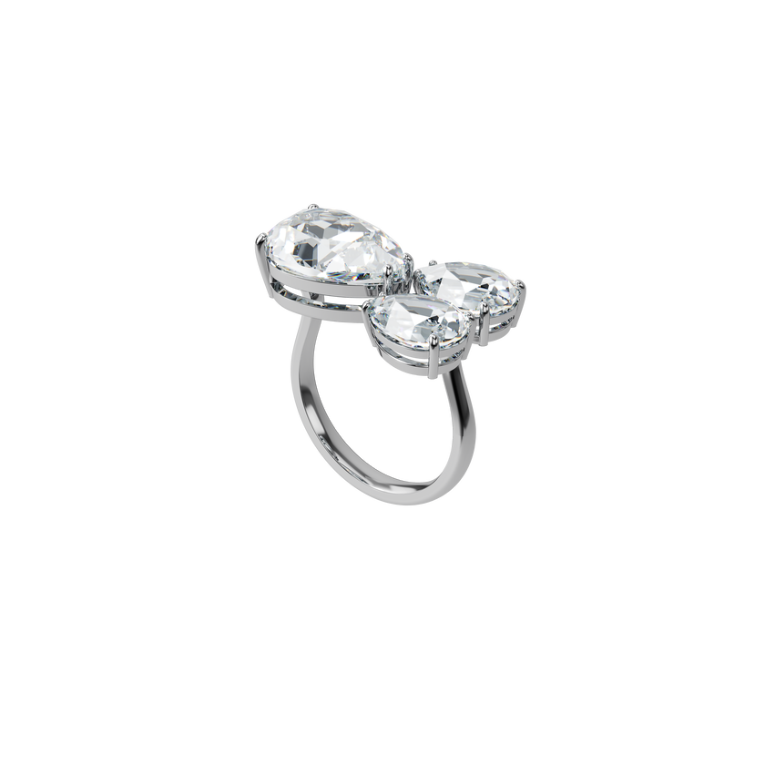 swarovski millenia cocktail ring  pear cut crystals  white  rhodium plated
